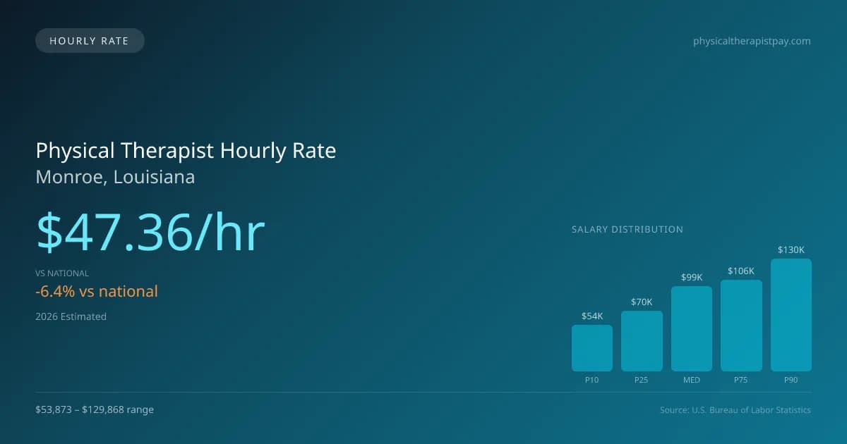 Physical Therapist Hourly Rate in Monroe, LA — 2026 est., based on 2025 BLS